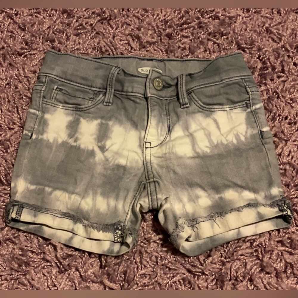 Old Navy tie dye gray & white soft denim adjustable waist shorts size 6